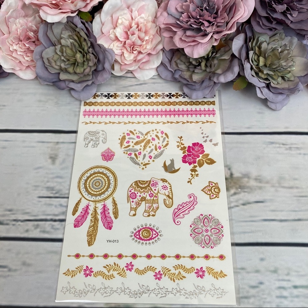 4 Sheets Boho Festival Temporary Metallic Flash Tattoos - Picture 14 of 16